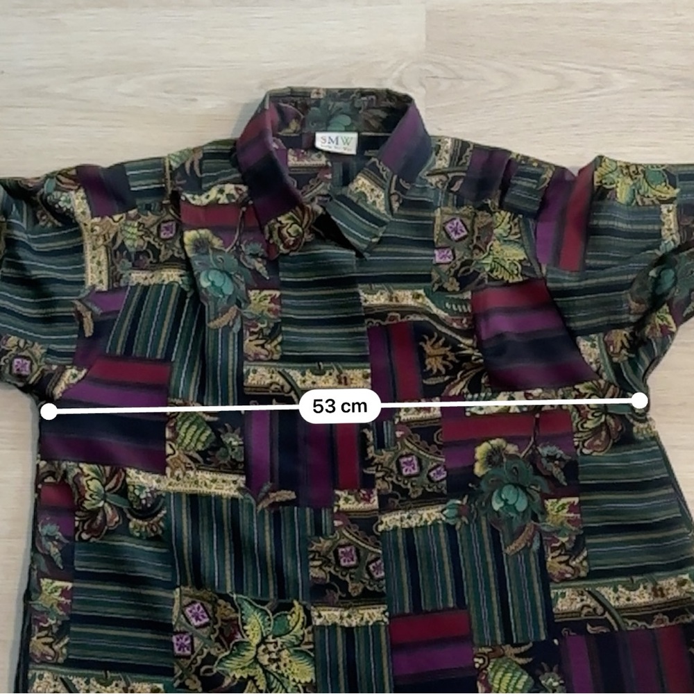 SMW Women’s Vintage Patchwork Button-Down Shirt – Green & Burgundy - Picture 14 of 14